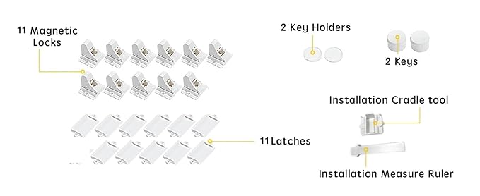 Vmaisi ChildProof Magnetic Cabinet Locks (11 Locks and 2 Keys) | Keeps dangerous things away from kids
