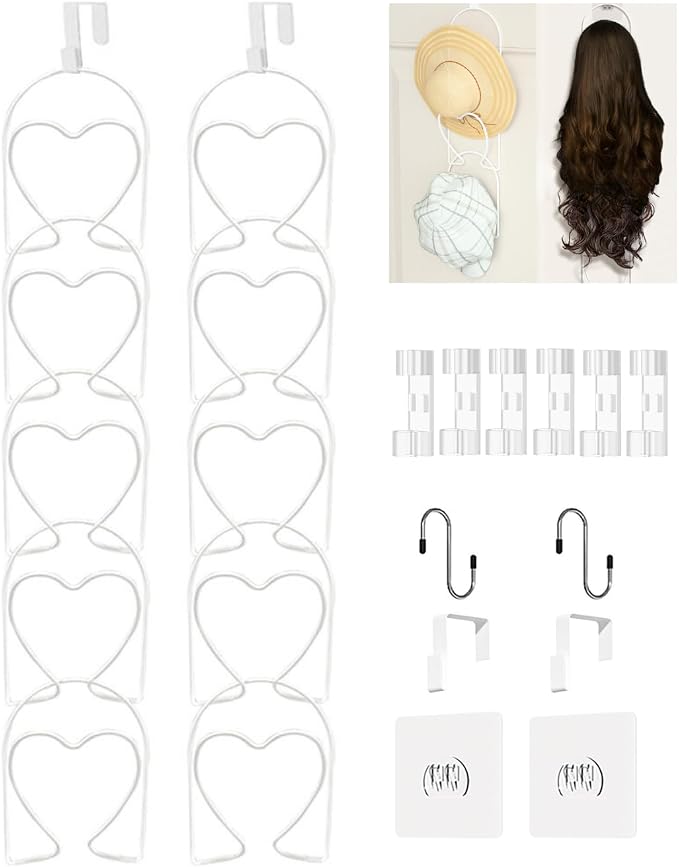 LINFIDITE 10 Pack Hat Rack Hanging Baseball Caps Display Storage Rack Hat Organizer Wigs Rack Over Door Wall Mounted Scarves Handbags Storage Holder for Door, Wall, Closet, Bathroom,White