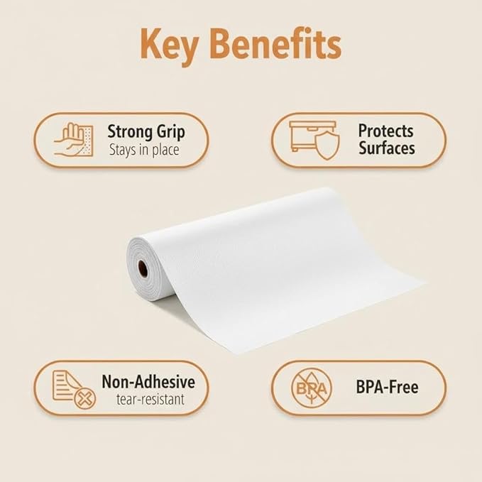 Coavas Shelf and Drawer Liner, Non Slip Extra Grip Non Adhesive Waterproof Thickened Cabinet Mat, Easy Cut for Kitchen Pantry Bathroom Dresser Cupboard (White, 17IN x 10FT)