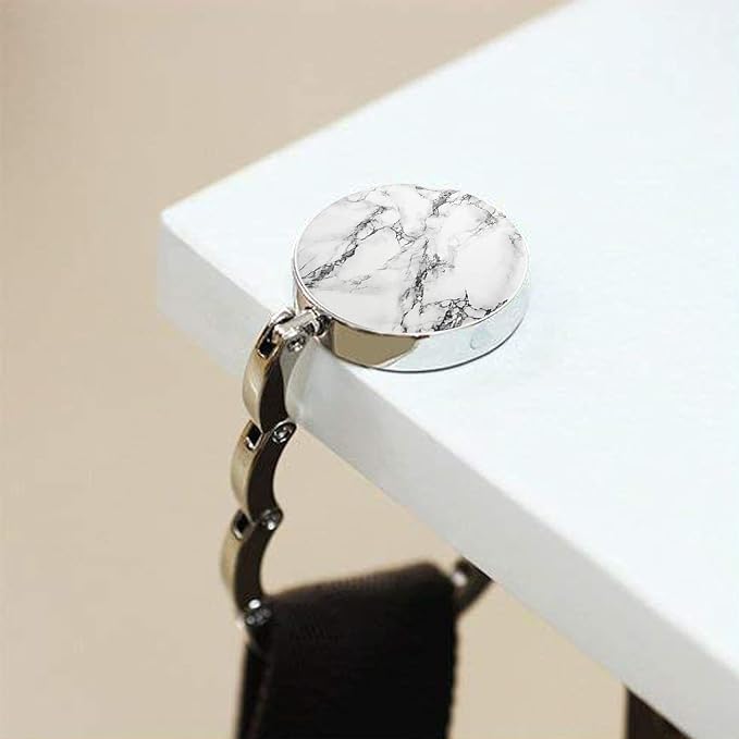 Foldable Purse Hook Womens Bag Table Desk Hanger(1pack White Marble Hook)