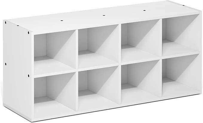 Furinno FANO 8-Cube Shoe Rack, Stackable Shoe Organizer, White | 11.7 x 35.9 x 15.6, Shoes Storage, for Closet Entryway, Office, Garage
