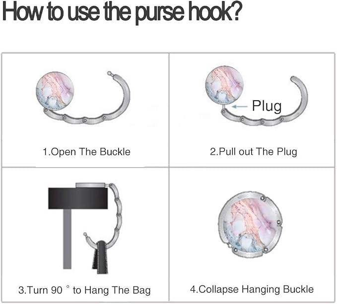 Bosketo Foldable Purse Hook Womens Bag Table Hanger Collection Desk Hooks for Purse (4pack Pretty Marble Hook)