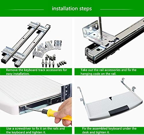 1-Pair 14 inch / 350mm Keyboard Slide Super Smooth Mute Ball Bearing Pull Out Tray Adjustable Hanging Bracket Suspension Track Guide Rail Fold Telescopic Drawer Runners Silver