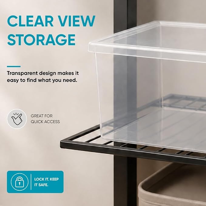 Superio Shoe Box Modern Storage Container 4 Pack - 6.5 Quart/6 Liter, Stackable Plastic Shoe Box Organizer (13.5"L x 8.35"W x 5.2"H)