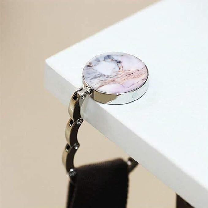 Bosketo Foldable Purse Hook Womens Bag Table Hanger Collection Desk Hooks for Purse (1pack Light Pink Marble Hook)