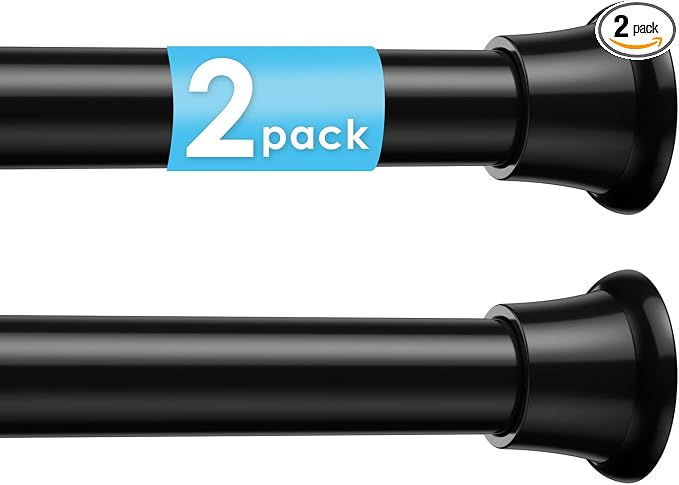 2Pcs Tension Curtain Rod 31 To 76 Inch Black Shower Curtain Rod No Drilling Adjustable Spring Loaded Curtain Rods 7/8"Diameter Shower Rods For Bathroom Windows Bedroom Closet Doorway Door