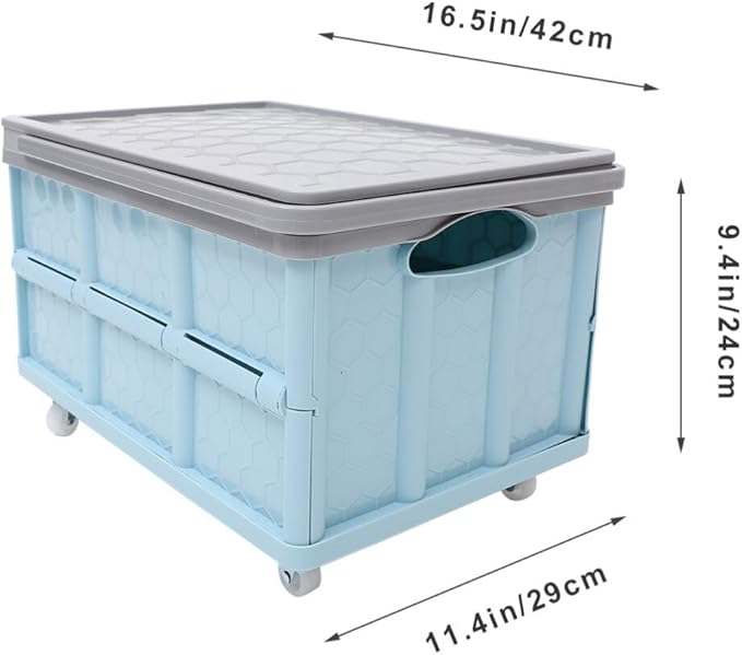 Cabilock Wheeled Storage Bin with Lid 16.53X11.41X9.44In Foldable Rolling Organizer for Clothes Toys Books Groceries Stackable Storage Container for Home Car Trunk