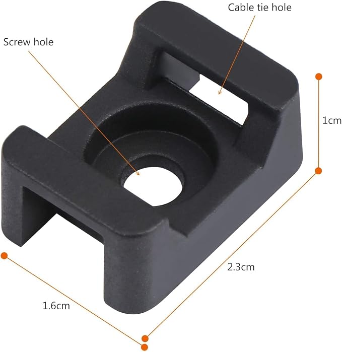 Cable Tie Mounting,100 Pcs Zip Tie Base,5 mm(M5) Screw Hole, 23x16x9(L*W*H) mm Cord Tie Mount Wire Tie Holder Fix Bottom Wire Management for Home/Office/Outdoor/Garden