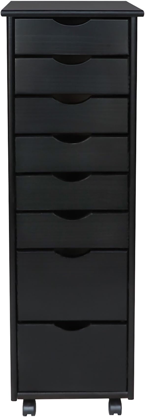 Jela-USA Solid Pine Wood 8 Drawer Rolling Cart, Black