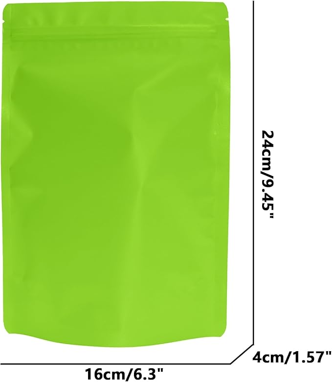 100PCS Smell Proof Resealable Pouch Bags,ULIFESTAR Aluminum Foil Flat Food Storage Bag,Sealable Pcsaging Zipper Pouches with Tear Notches for Pcsaging Lipgloss,Jewelry,etc(16*24cm/6.3*9.45",Green)
