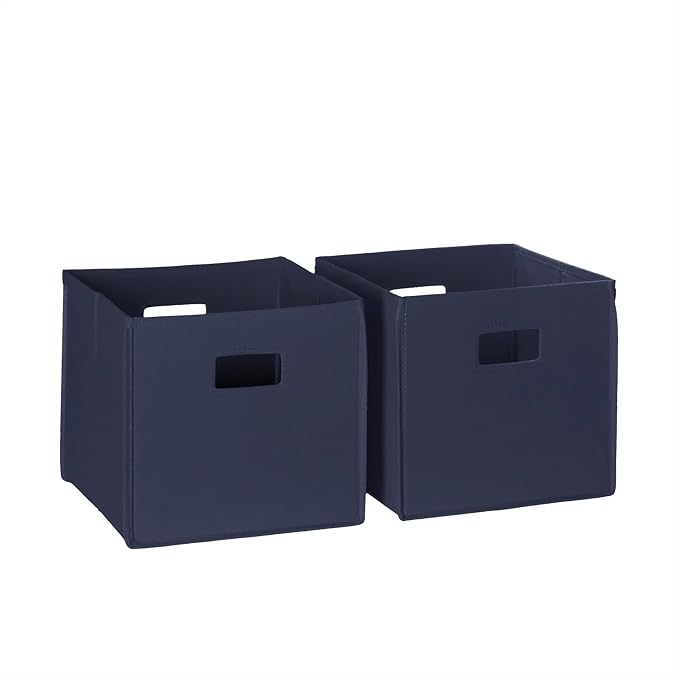 RiverRidge Folding Storage Bins - 2-pack of 10in Tall Navy Cubes | Fabric Bins, Set of 2 Storage Cubes, Cut-out Handles, Playroom Closet Organizer, Collapsible Cubby with Bottom Board Insert
