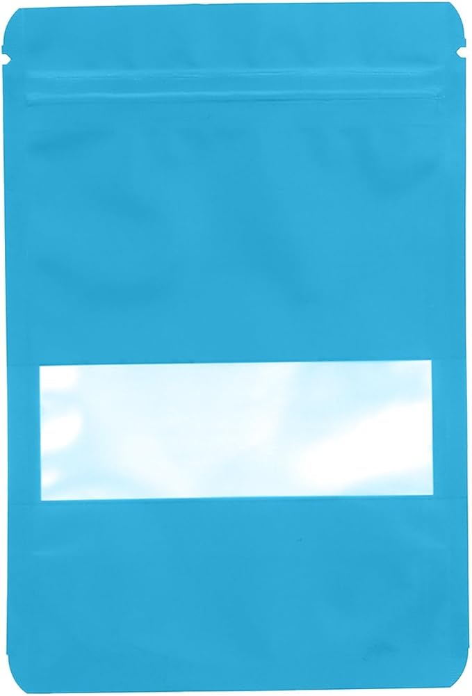100PCS Foil Pouch Mylar Bags with Clear Window,ULIFESTAR Stand Up Sealable Bags with Tear Notches,Resealable for Food,Party Favors,Gift Packaging and Small Business(10 * 15cm/3.94 * 5.91",Blue)