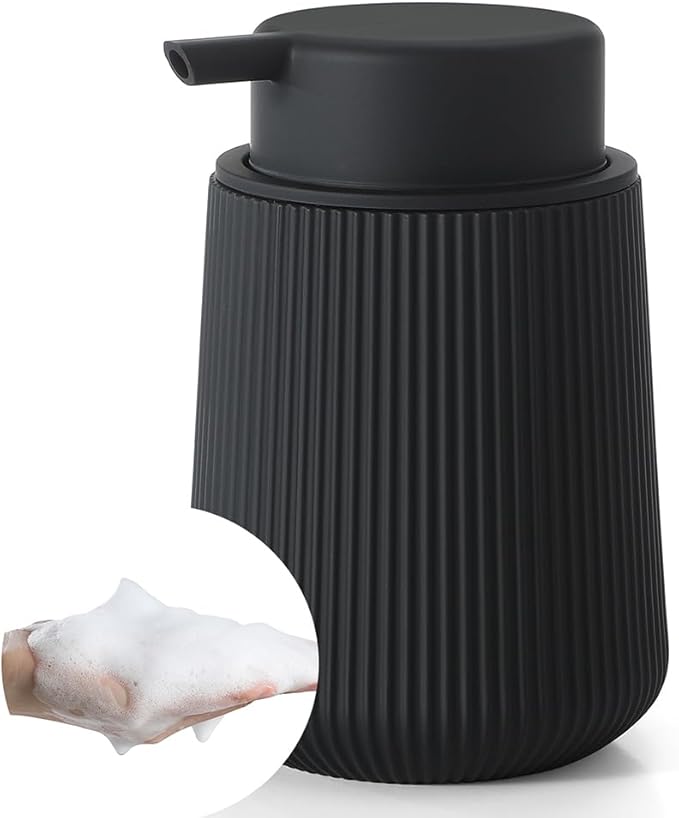YAUKPH Striped Foaming Hand Soap Dispenser with Leak-Proof Pump for Bathroom and Kitchen Countertop 11oz Black