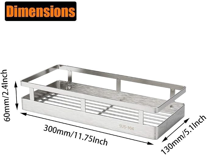 2PCS Kitchen Spice Rack, SUS304 Stainless steel Wall Mount Storage Rack, Seasoning Container, 11.8Inch Spice Organizer, Kitchen Seasoning Hanging Rack, Bathroom Shelf for Storing Toiletries