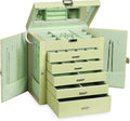 Frebeauty Large Jewelry Box,6-Tier PU Leather Jewelry Organizer with Lock,Multi-functional Storage Case with Mirror,Accessories Holder with 5 Drawers for Necklace Bracelets Watches