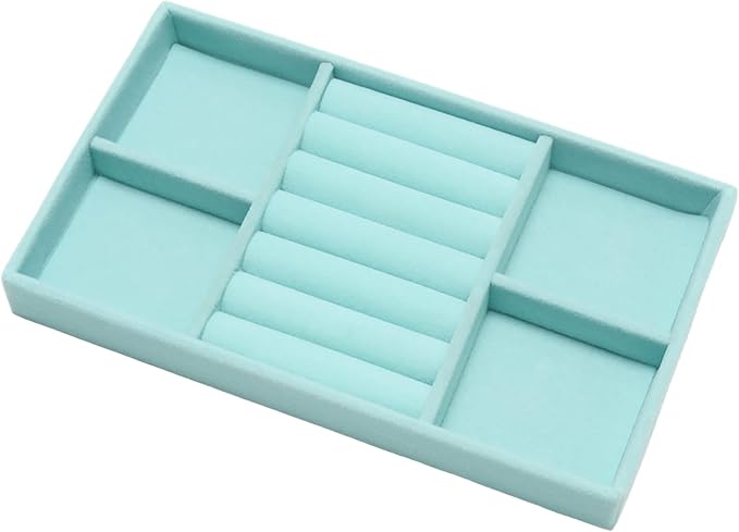 Velvet Jewelry Trays for Drawers, Blue Stackable Jewelry Drawer Organizer Inserts, Ring Earring Necklace Bracelet Holder Organizer Storage Display Tray with Removable Dividers, 3-in-1