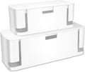 ZhiYo 2 Pack Cable Management Box, Medium & XL, Power Strip Organizer White | Hidden Rear Cable Routing, Durable ABS Construction, Fits Power Strips Up to 13.4", Ideal for Desks, TV Areas & Floor Corners