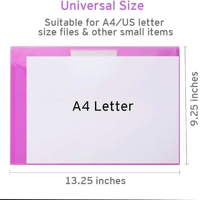Sooez 12 Pack Folders Plastic Envelopes with Snap Closure, Clear Plastic File Folder for Document, Letter A4 Size Poly File Envelopes with Label Pocket for Home Work Office Organizer, 6 Colors