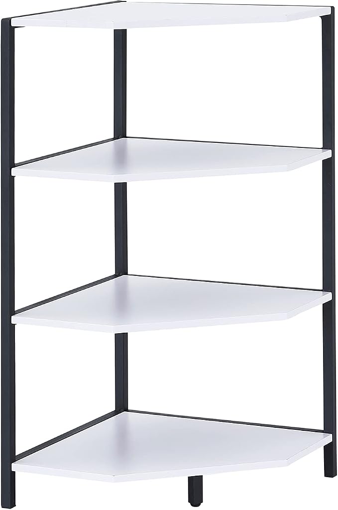 VECELO 31 Inch Corner Shelf, 4-Tier Display Shelves, Wood Storage Stand with Metal Frame, Multipurpose Shelving Unit for Small Space, Home Office, White