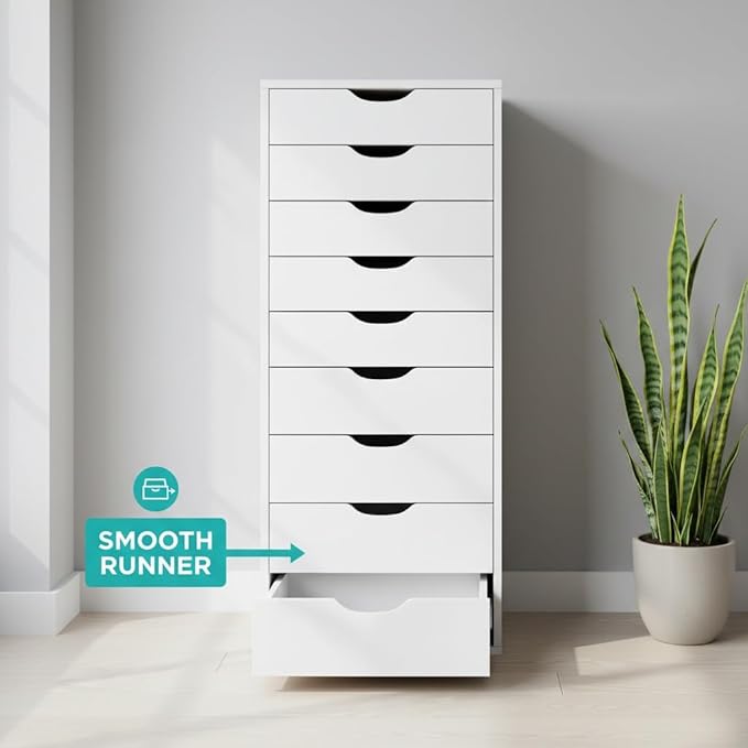 Slim Tall 9-Drawer File Cabinet for Small Offices – Narrow Office Storage Cabinet for Home Office, Modern Office File Cabinet Organizer for Cosmetics, Books.
