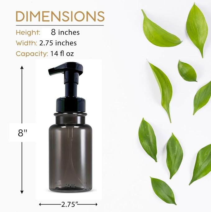14 oz Plastic Foaming Soap Bottle Dispenser (Gray/Black) | refillable, countertop bottle, for kitchens, for bathrooms, luxurious foam