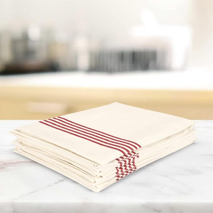 Stripe Kitchen Towels Decor 18x28 in Cotton Dish Towels Boho Embroidery Festive Gift Set of 6 Pantry Kitchen Vintage Farmhouse Reusable Kitchen Dish Towels|Red