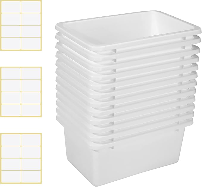 Zonon 12 Pcs Plastic Cubby Storage Bin Back to School Classroom Cubby Organization Storage Container with 1 Pack Self Adhesive Label for Office School Library(White Color,11.61 x 7.68 x 4.92)
