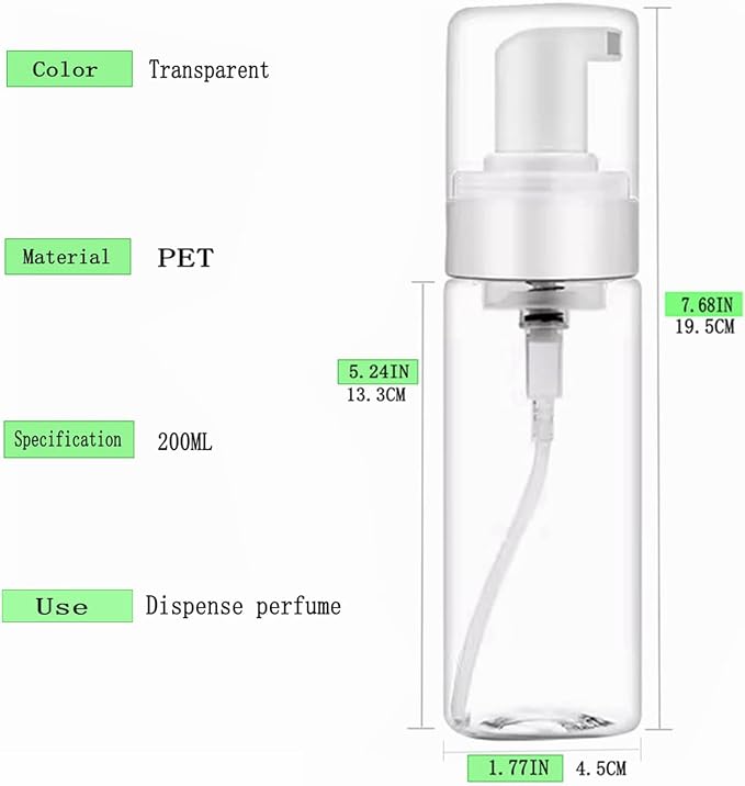 Foaming Dispenser Bottle,3Pcs 7oz/200ml Transparent Empty Spray Bottles Plastic Foam Pump Bottle Travel Soap Bottle Soap Foam Bottle Portable Foam Bottle for Hand Soap,Lash Cleanser