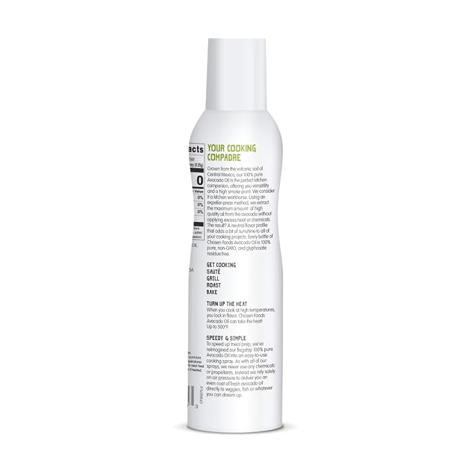 Chosen Foods Avocado Oil Spray, 4.7 Oz - All Purpose Cooking Spray made from 100% pure avocados - Non-GMO, Gluten-Free, Keto Friendly - 134g (Pack Of 2)