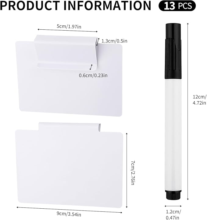 13Pcs White Clip-On Basket Labels Set with Chalk Marker, Reusable Pantry Bin Labels for Kitchen, Closet & Storage Organization