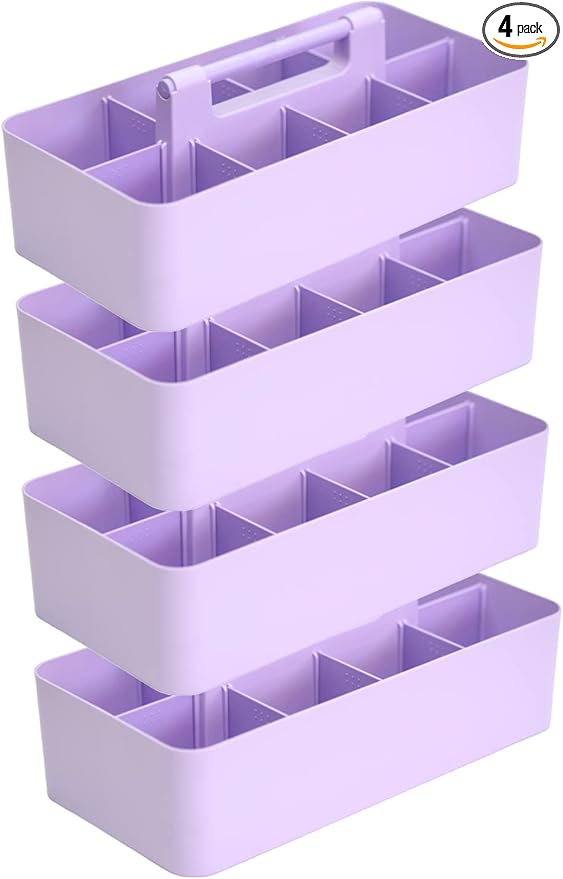 -Large Portable Caddy, DIY Dividers, 8 Compartments, Portable Basket with Handle Storage Organizer Modern Made in USA (4 PACK, Lavender)