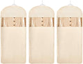 Space Saving Hanging Garment Bag with Self Compression Zipper，Dust Cover Clothes Bags for Down Coat,Dress,Suit，Closet Storage Organizer for Home Travel Use(Beige, XL)