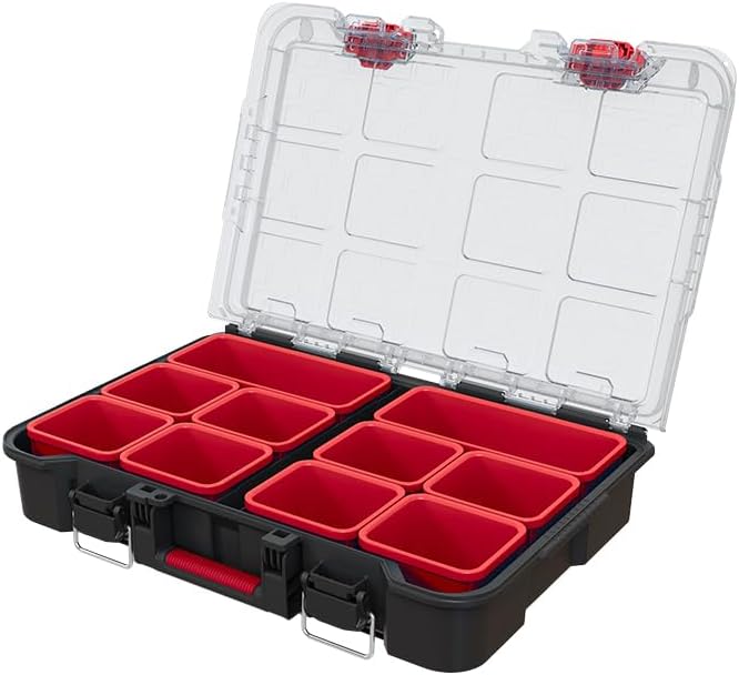 Keter Stack N' Roll Tool Organizer, Portable Small Parts Organizer with Removable Bins, Clear Lid, Lockable Storage Case for Screws, Nails, Fasteners & Hardware, Stackable Modular Tool Storage