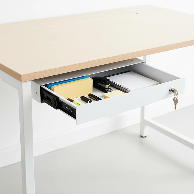 14" Under Desk Mounted Drawer, White Slide Out Pull-out Drawer Attachable Storage Drawers, Lockable Under Drawers for Sit Workstation Office