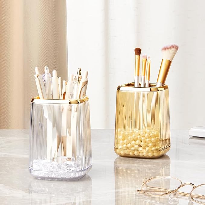 Clear Plastic Pen Holder for Desk, Pencil Organizer Cup for Desk & Office | Pencil Holder,Makeup Brush Cup and Pen Cup Pencil Caddy for Home, Art Supplies and Desktop Organization