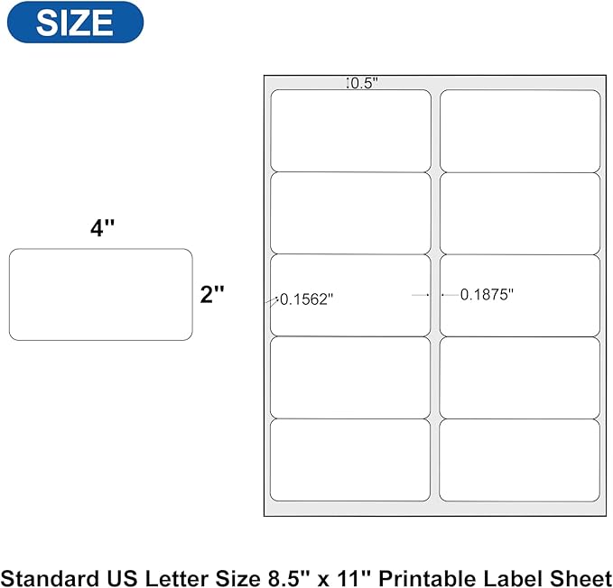 2" x 4" Shipping Address Labels for Laser Inkjet Printer, Mailing Label White for Package or Envelope, Printable Label Sheet 5163 8163 (50 Sheets 500 Labels)