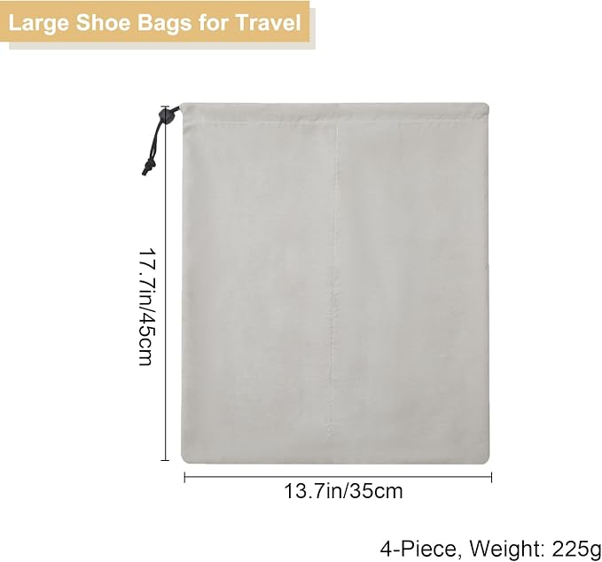 4 Pack Shoe Bags for Travel, Shoes Pouch with Partition Design & Drawstring Closure, Shoe Bags for Storage, Travel Essentials for Men Women (Grey)