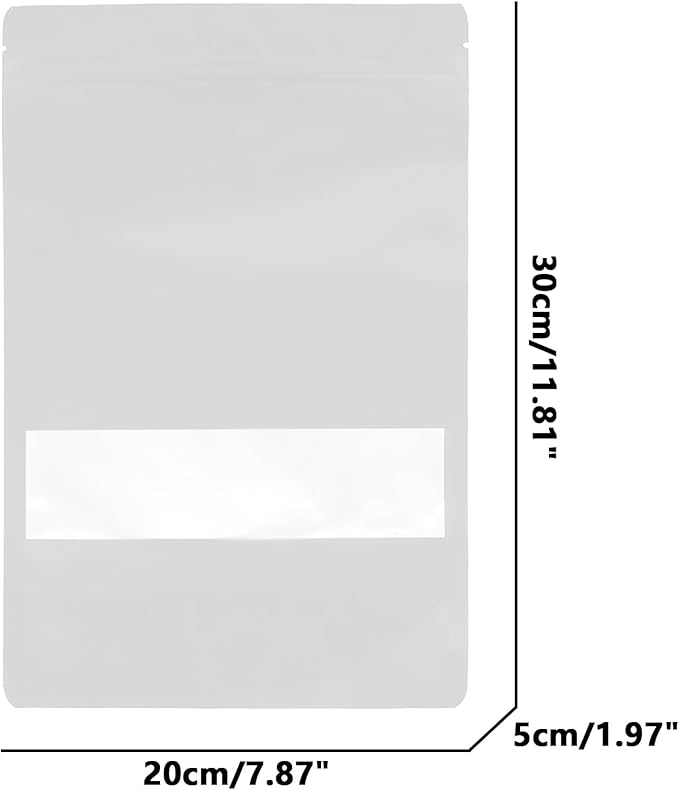 50PCS Foil Pouch Mylar Bags with Clear Window,ULIFESTAR Stand Up Sealable Bags with Tear Notches,Resealable for Food,Party Favors,Gift Packaging and Small Business(20 * 30cm/7.87 * 11.81",White)