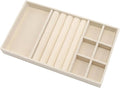 Velvet Jewelry Organizer Trays Beige Stackable Jewelry Storage Display Tray with Removable Dividers, 3-in-1