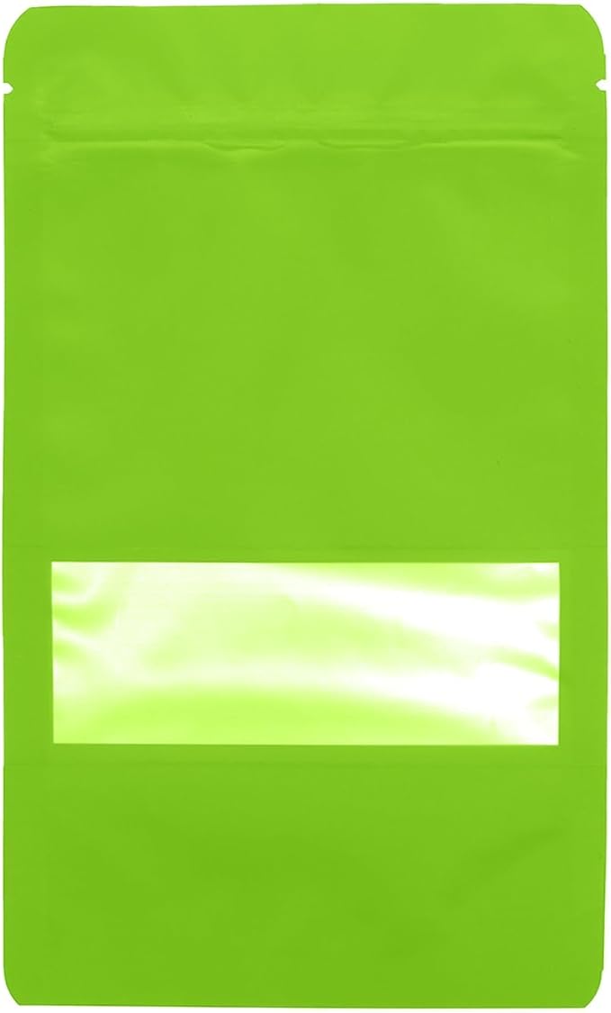 100PCS Foil Pouch Mylar Bags with Clear Window,ULIFESTAR Stand Up Sealable Bags with Tear Notches,Resealable for Food,Party Favors,Gift Packaging and Small Business(12 * 20cm/4.72 * 7.87",Green)
