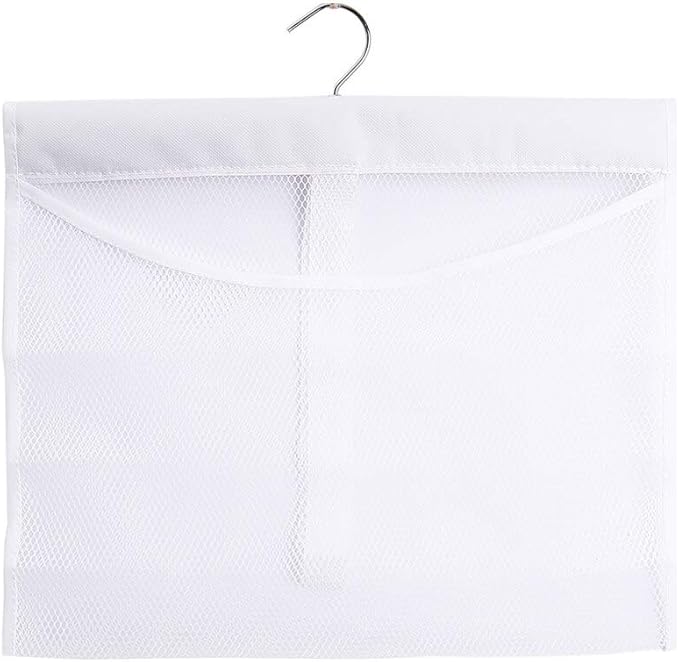 ALYER Hanging Mesh Shower Pockets Caddy for 34oz/1000ml Shampoo and Conditioner, Colorful Bath Toy Organizer, Hanging Tandem Type Closet Accessories Storage Bag, White