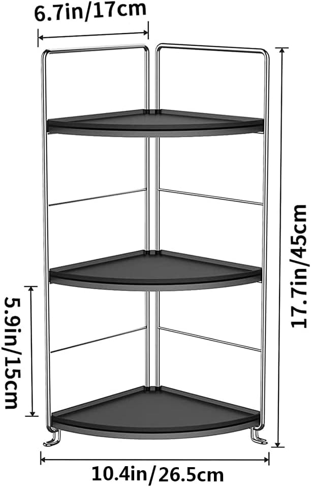 3 Tier Bathroom Corner Organizer Countertop, Vanity Counter Skincare Makeup Storage Shelf, Bathroom Sink Countertop Organizer, Black