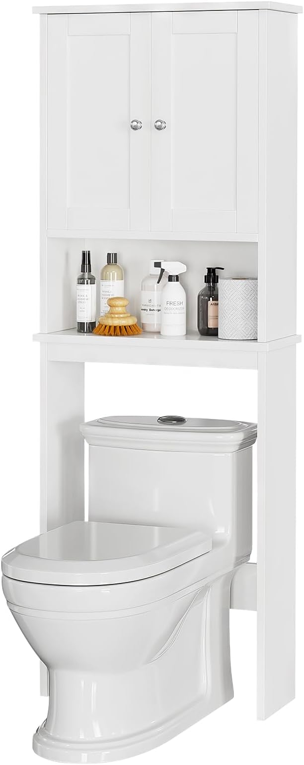 Over the Toilet Storage Cabinet, Bathroom Storage Cabinet White Organizer Over Toilet, Bathroom Space Saver with Adjustable Shelf, White