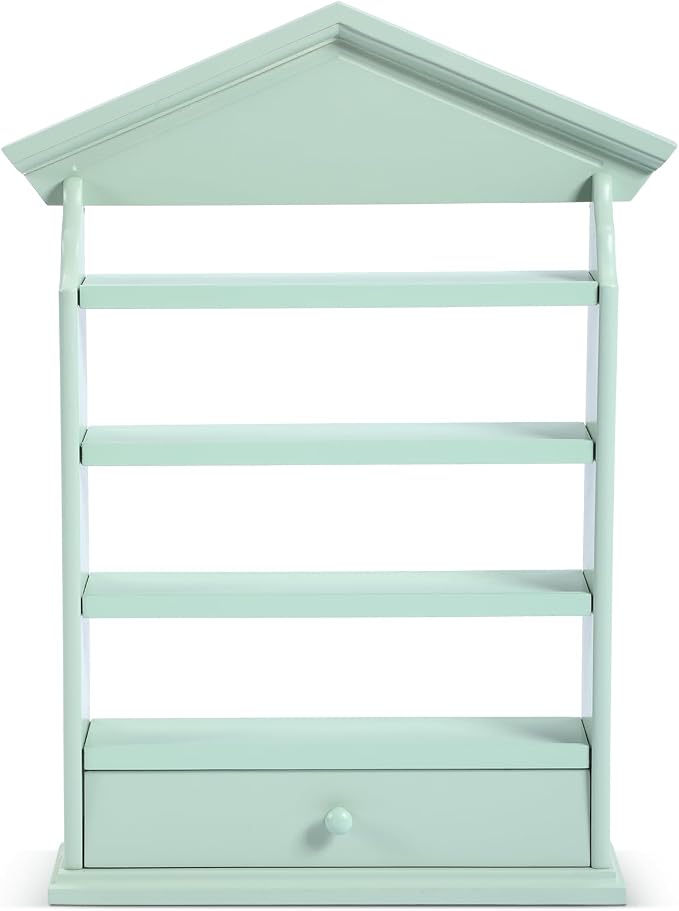 Chunful Vintage Spice Jar Wooden Rack with 4 Tier Hanging Spice Rack Wall Mounting Kitchen Storage Village Style Display Shelf for 24 Jar, Christmas Wedding Bridal Gift, Shelf Only(Classic Sage Green)