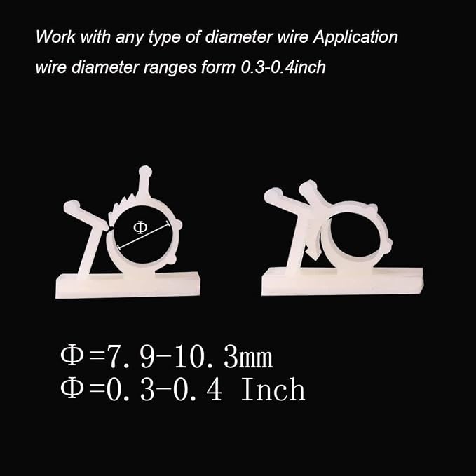 Viaky 30 Pieces White Adjustable Cable Clips Self-Adhesive Desk Organizer Nylon Wire Management Wire Holder
