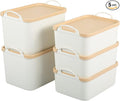 ANMINY 5PCS Plastic Storage Bins Containers with Lids, Large Storage Organization Bins Boxes, Lidded Plastic Storage Baskets for Closet Shelves Desktop, Wheat Lids, 2M + 3S