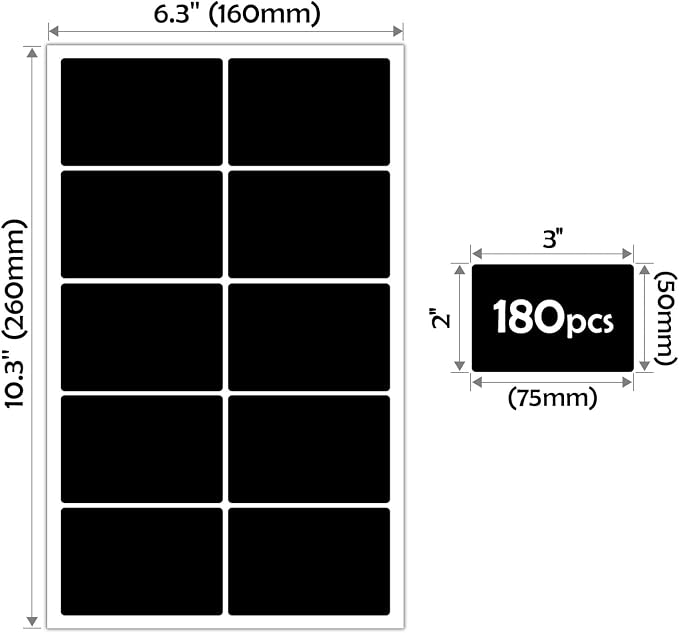 JIEHENG 180Pcs Chalkboard Labels for Jars, Waterproof Reusable Blackboard Stickers with 1 Liquid Chalk Markers, Kitchen Organization Labels Removable (Black, Rectangle)