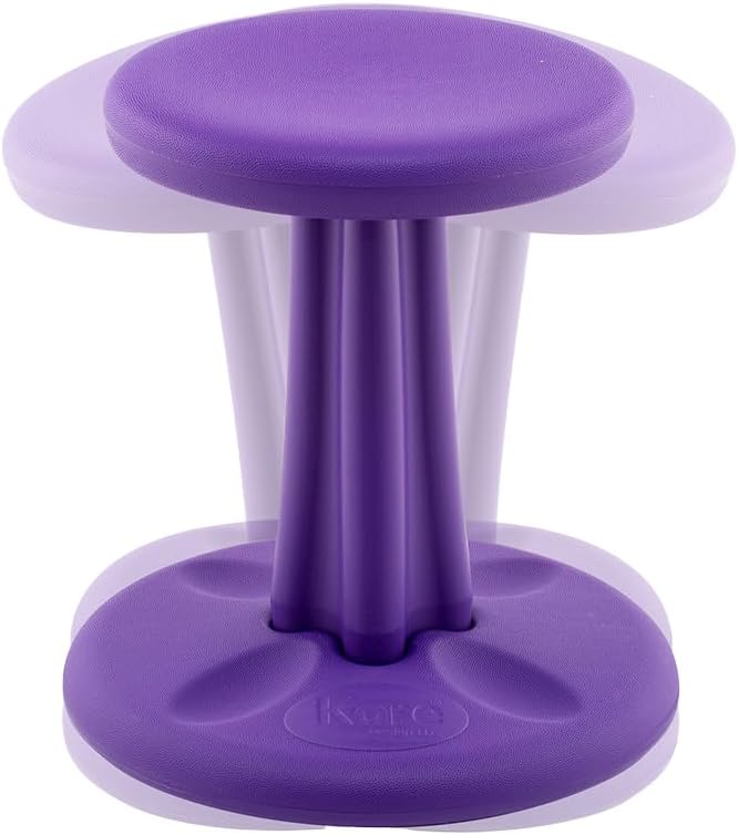 KORE Design Wobble Stool Chair, Girls + Boys Kid Desk Stools, Ergonomic Small Office Chairs, Flexible Seating for Active Child, ADD/ADHD, Classroom, School, Home, Kids (14in), Age 6-7 yrs, Purple