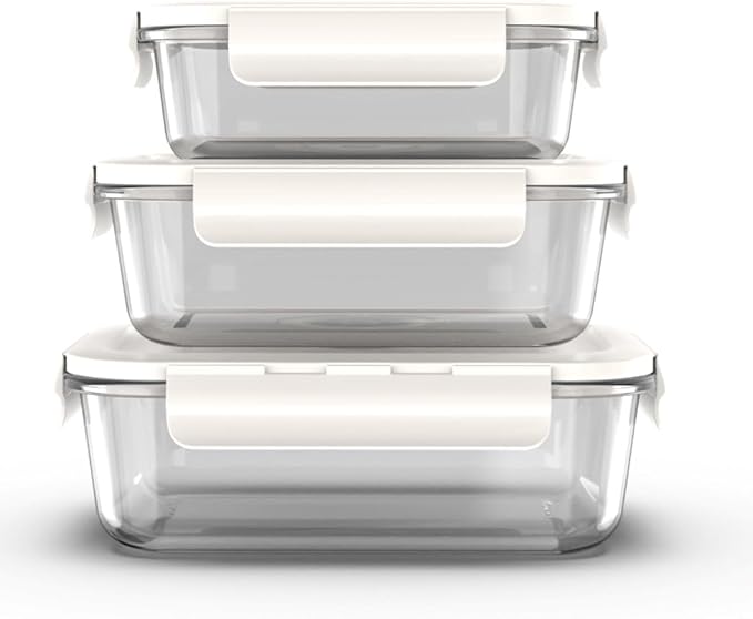 Glass Vacuum Seal Containers Set (S/M/L) | Work with Handheld Vacuum Sealer