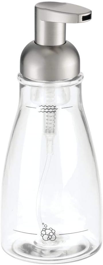iDesign Foaming Soap Dispenser, Clear and Brushed Nickel | For Kitchen, Bathroom, Sink, Vanity